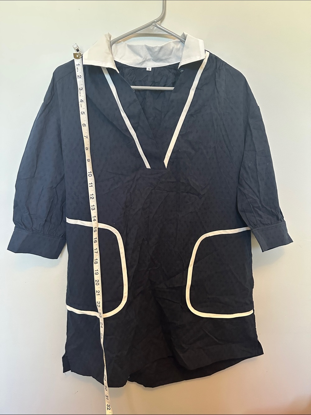Navy Tunic Top with White Piping - Swim Coverup Small